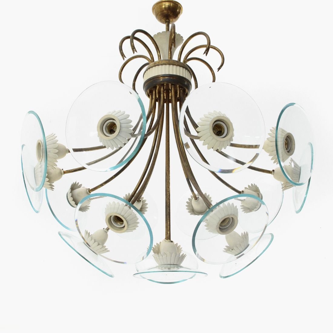 Brass & Glass Chandelier with 16 Lights, 1950s