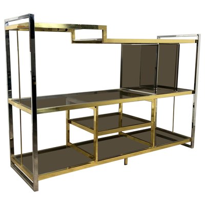 Brass, Glass & Chrome Console Sideboard by Serantoni & Arcangeli, 1970s, Italy-LYQ-1171619