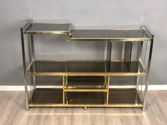 Brass, Glass & Chrome Console Sideboard by Serantoni & Arcangeli, 1970s, Italy-LYQ-1171619