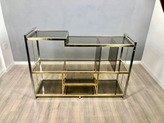 Brass, Glass & Chrome Console Sideboard by Serantoni & Arcangeli, 1970s, Italy-LYQ-1171619