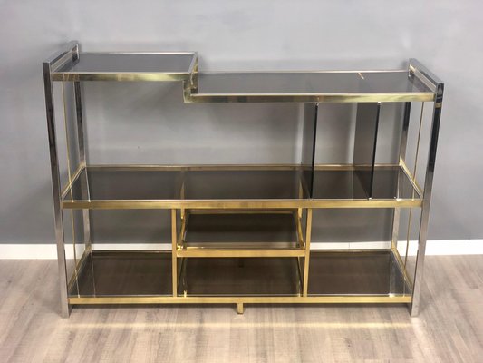 Brass, Glass & Chrome Console Sideboard by Serantoni & Arcangeli, 1970s, Italy-LYQ-1171619