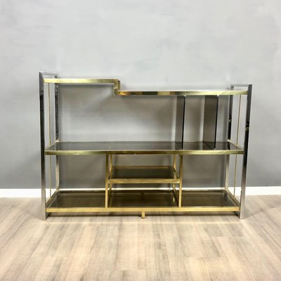 Brass, Glass & Chrome Console Sideboard by Serantoni & Arcangeli, 1970s, Italy-LYQ-1171619