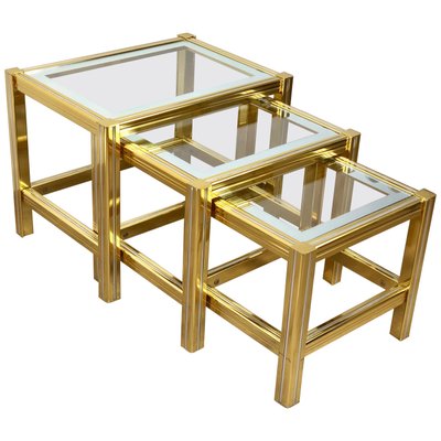 Brass, Glass & Chrome Side Coffee Tables, 1970s, Set of 3-LYQ-1171775