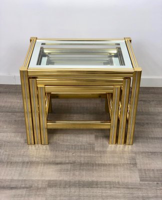 Brass, Glass & Chrome Side Coffee Tables, 1970s, Set of 3-LYQ-1171775