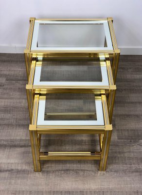 Brass, Glass & Chrome Side Coffee Tables, 1970s, Set of 3-LYQ-1171775