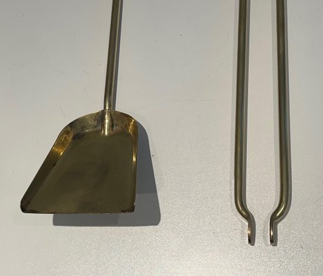 Brass & Glass Fireplace Tools, 1970s, Set of 5-BA-1481483