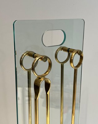 Brass & Glass Fireplace Tools, 1970s, Set of 5-BA-1481483