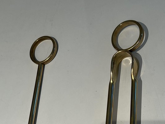 Brass & Glass Fireplace Tools, 1970s, Set of 5-BA-1481483