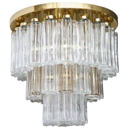 Brass & Glass Flush Mount Chandeliers from Limburg Glashütte, 1970