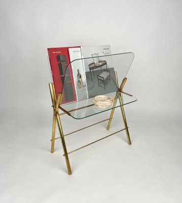 Brass & Glass Magazine Rack, Italy, 1950s-LYQ-1171223