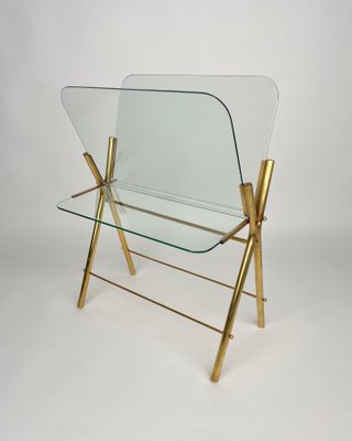 Brass & Glass Magazine Rack, Italy, 1950s-LYQ-1171223