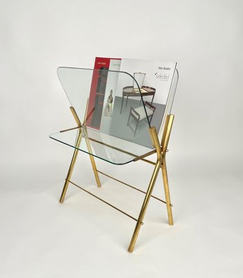 Brass & Glass Magazine Rack, Italy, 1950s-LYQ-1171223