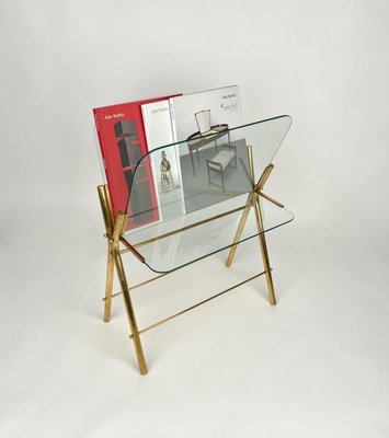 Brass & Glass Magazine Rack, Italy, 1950s-LYQ-1171223