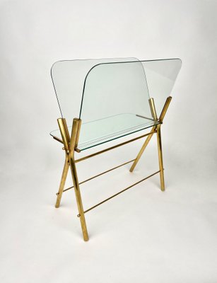 Brass & Glass Magazine Rack, Italy, 1950s-LYQ-1171223