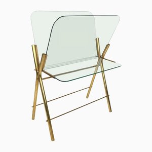 Brass & Glass Magazine Rack, Italy, 1950s-LYQ-1171223