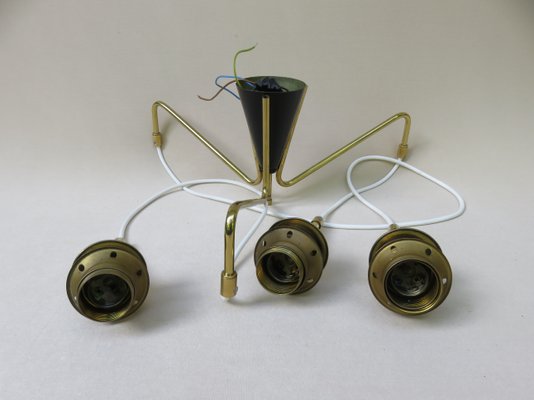 Brass & Glass Shield Cascade Ceiling Light, 1950s-EY-1251946