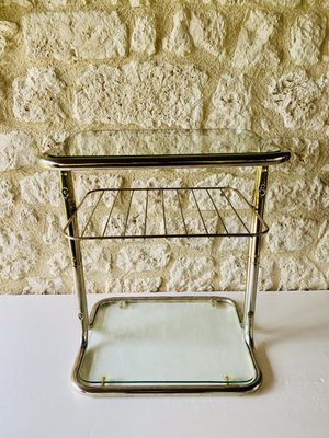 Brass & Glass Side Table with Magazine Rack, 1970s-OJT-2016080