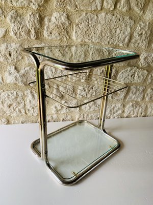 Brass & Glass Side Table with Magazine Rack, 1970s-OJT-2016080