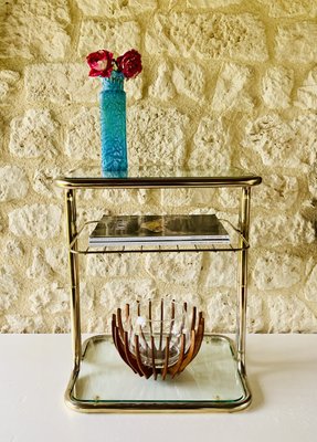 Brass & Glass Side Table with Magazine Rack, 1970s-OJT-2016080