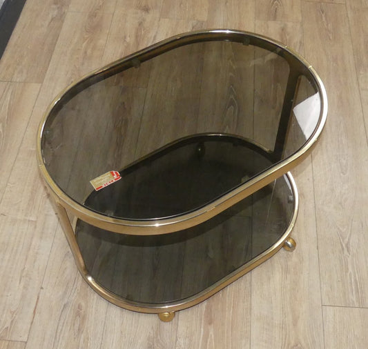 Brass & Glass Tea Cart Bar Cart with Crystal Mirror Glass from Ilse Möbel, 1970s