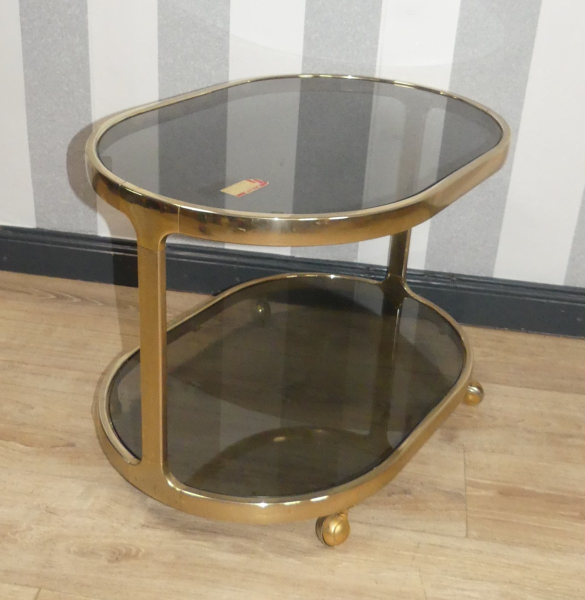 Brass & Glass Tea Cart Bar Cart with Crystal Mirror Glass from Ilse Möbel, 1970s