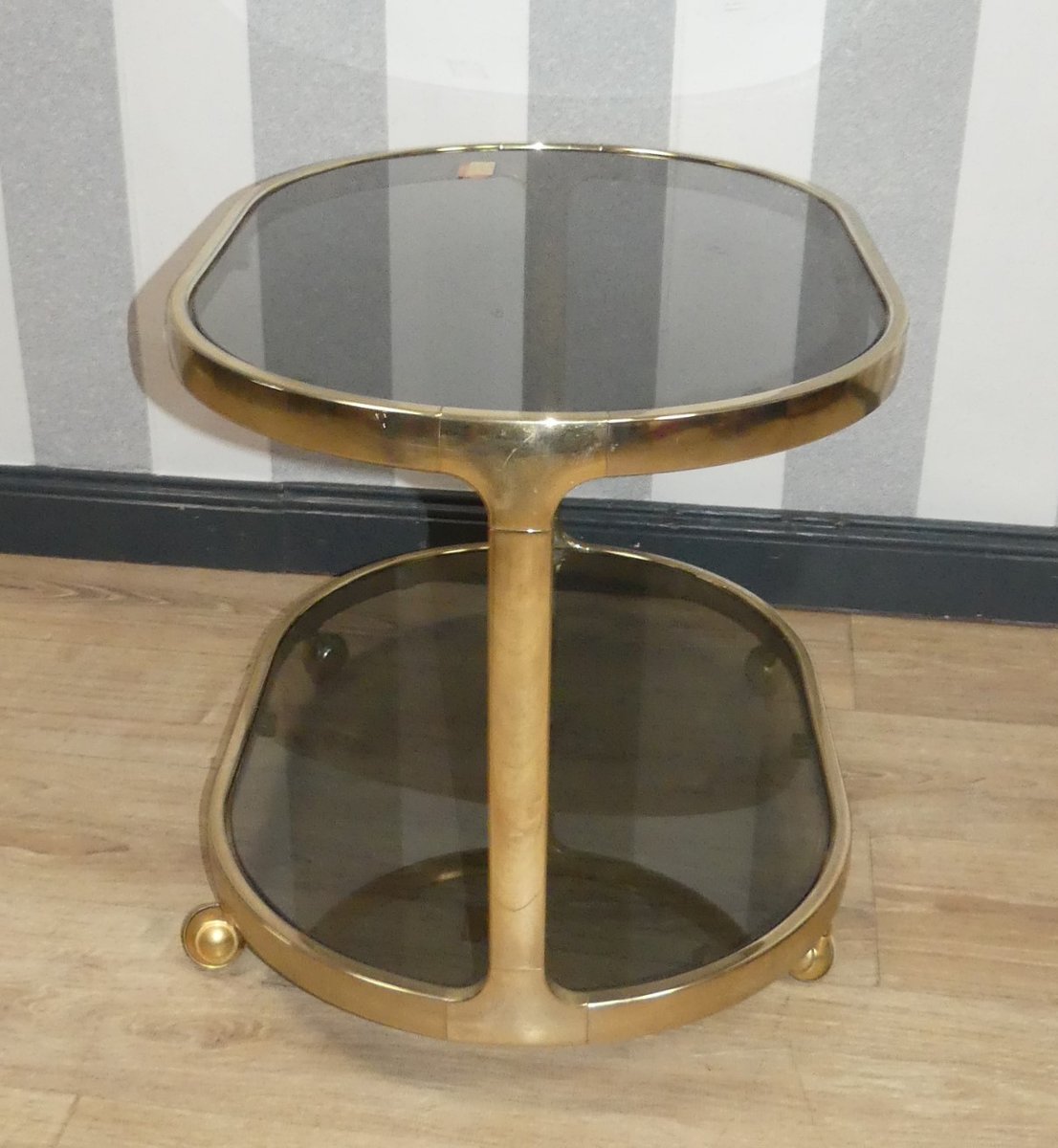 Brass & Glass Tea Cart Bar Cart with Crystal Mirror Glass from Ilse Möbel, 1970s