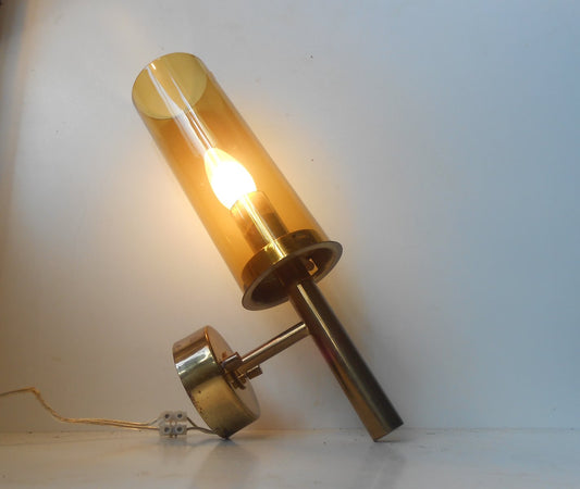 Brass & Glass Tubular Wall Sconce by Hans-Agne Jakobsson for Markaryd AB