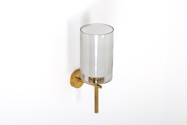 Brass & Glass Wall Lamp, Sweden, 1950s-QU-1798512