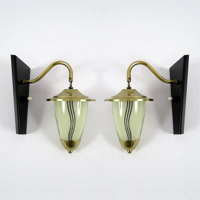 Brass & Glass Wall Lamps, 1950s, Set of 2-BH-1427834