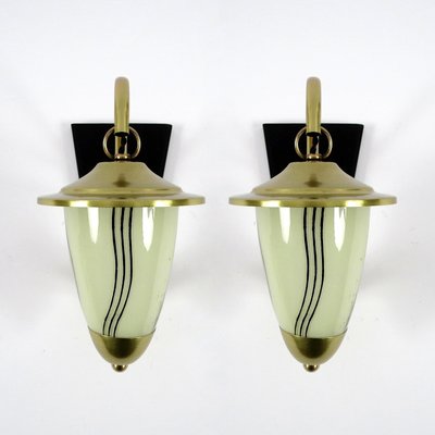 Brass & Glass Wall Lamps, 1950s, Set of 2-BH-1427834