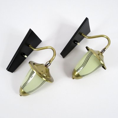 Brass & Glass Wall Lamps, 1950s, Set of 2-BH-1427834