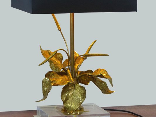 Brass Gold Table Lamp with Foliage-DQG-898050