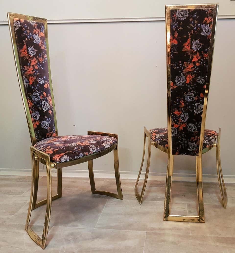 Brass High Back Chairs from Maison Charles, France, 1960s, Set of 4