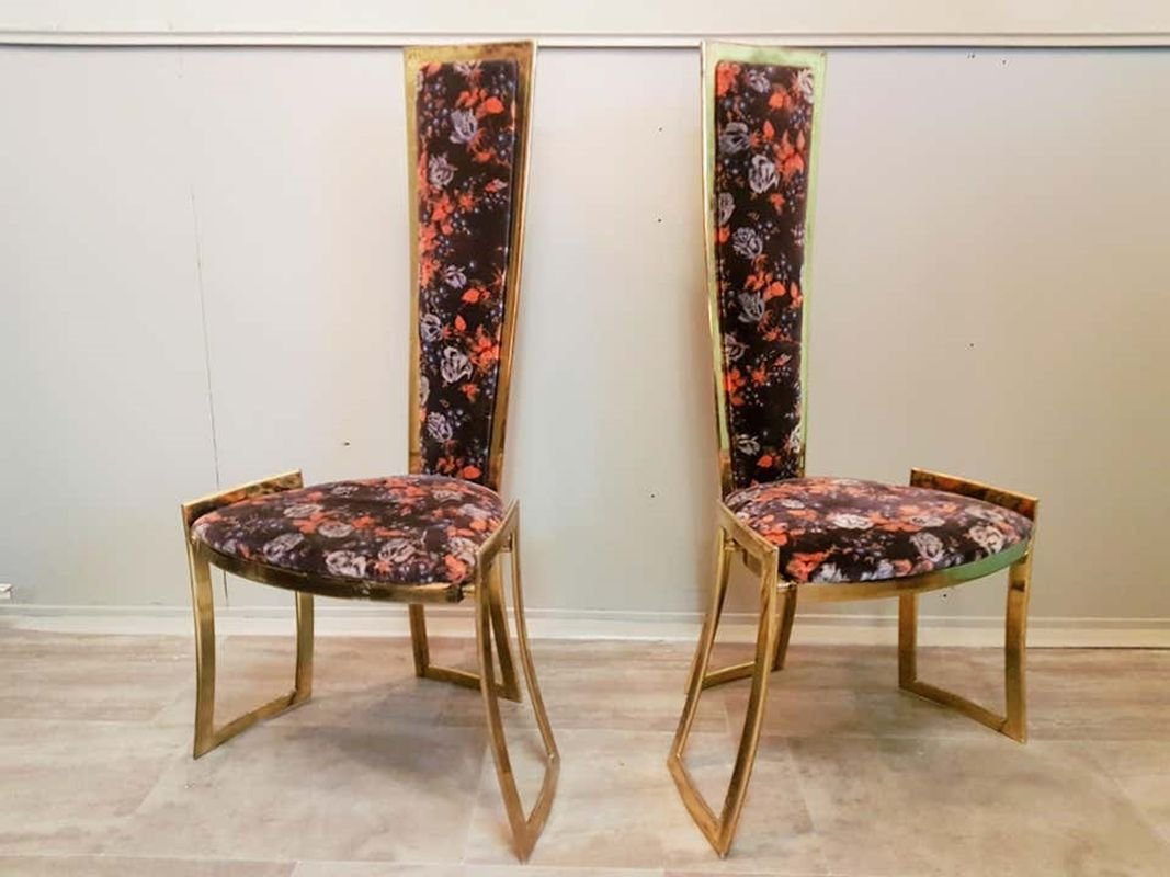 Brass High Back Chairs from Maison Charles, France, 1960s, Set of 4