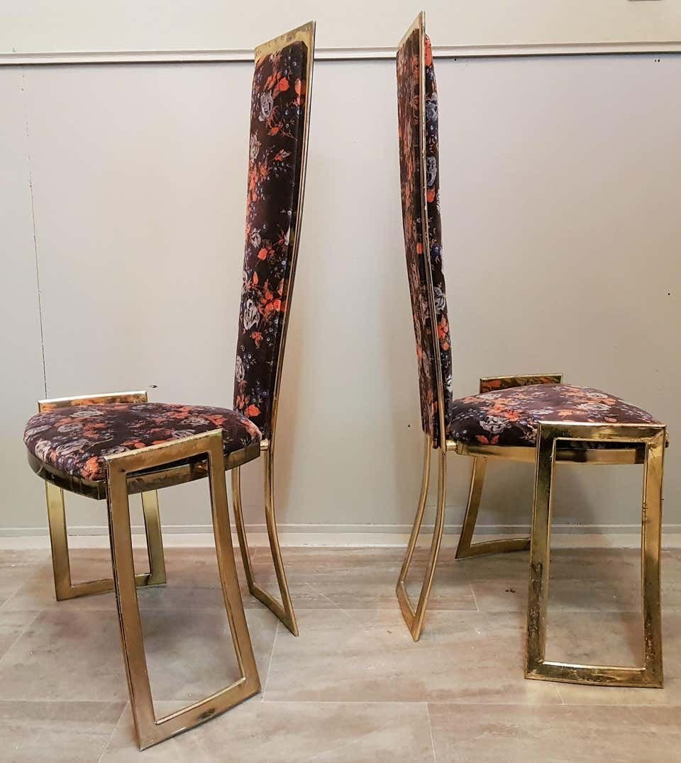 Brass High Back Chairs from Maison Charles, France, 1960s, Set of 4