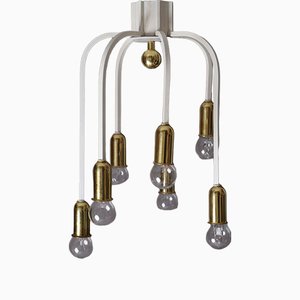 brass Hollywood Regency White Waterfall Ceiling Lamp in the style of Stilnovo-ESB-1376533