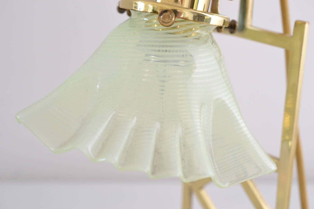 Brass Jugendstil Table Lamps with Shades in Opaline Glass, Set of 2