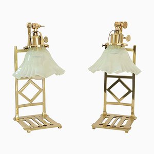 Brass Jugendstil Table Lamps with Shades in Opaline Glass, Set of 2-SPD-1060184