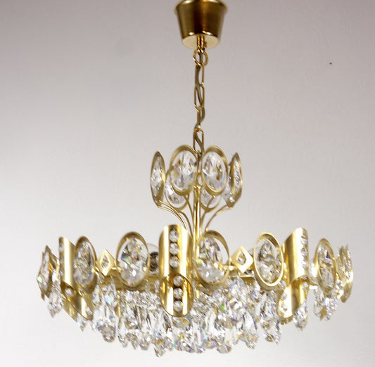 Brass & Lead Crystal Chandelier from Joska, 1970s