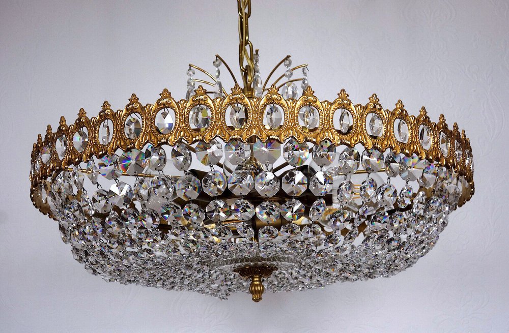 Brass & Lead Crystal Chandelier from Palwa, 1970s