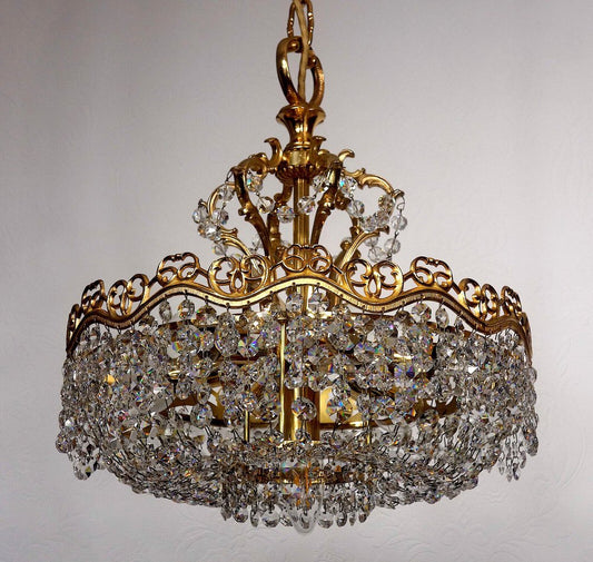 Brass & Lead Crystal Chandelier from Schröder and Co., 1960s