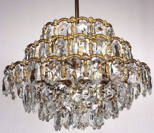 Brass & Lead Crystal Chandelier from Schröder and Co., 1960s