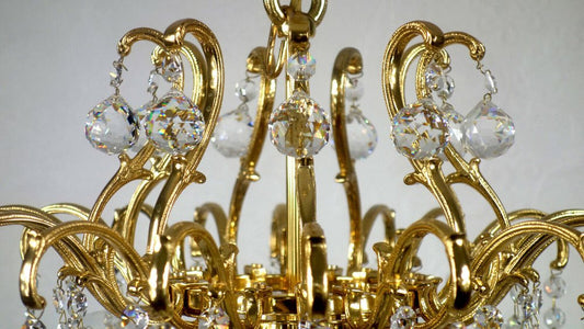 Brass & Lead Crystal Chandelier from Schröder and Co., 1970s