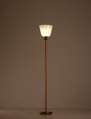 Brass & Leather Floor Lamp attributed to from Nordiska Kompaniet, 1950s-QU-1719623