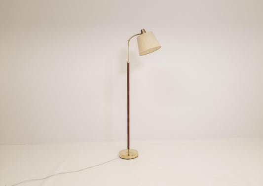 Brass Leather Floor Lamp from Falkenbergs Belysning, Sweden, 1960s