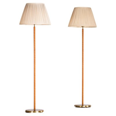 Brass & Leather Floor Lamps, Sweden, 1950s, Set of 2-QU-1719620