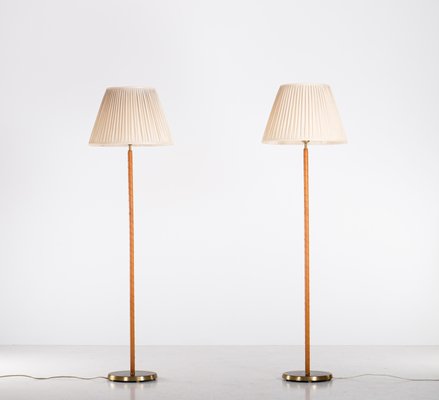 Brass & Leather Floor Lamps, Sweden, 1950s, Set of 2-QU-1719620