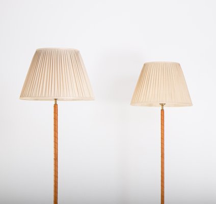 Brass & Leather Floor Lamps, Sweden, 1950s, Set of 2-QU-1719620