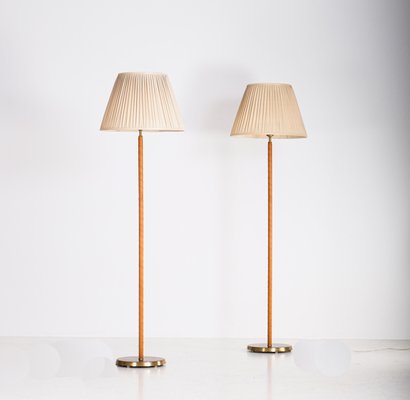 Brass & Leather Floor Lamps, Sweden, 1950s, Set of 2-QU-1719620