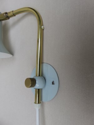 Brass & Light Blue Wall Lights, 1950s, Set of 2-EY-1445256